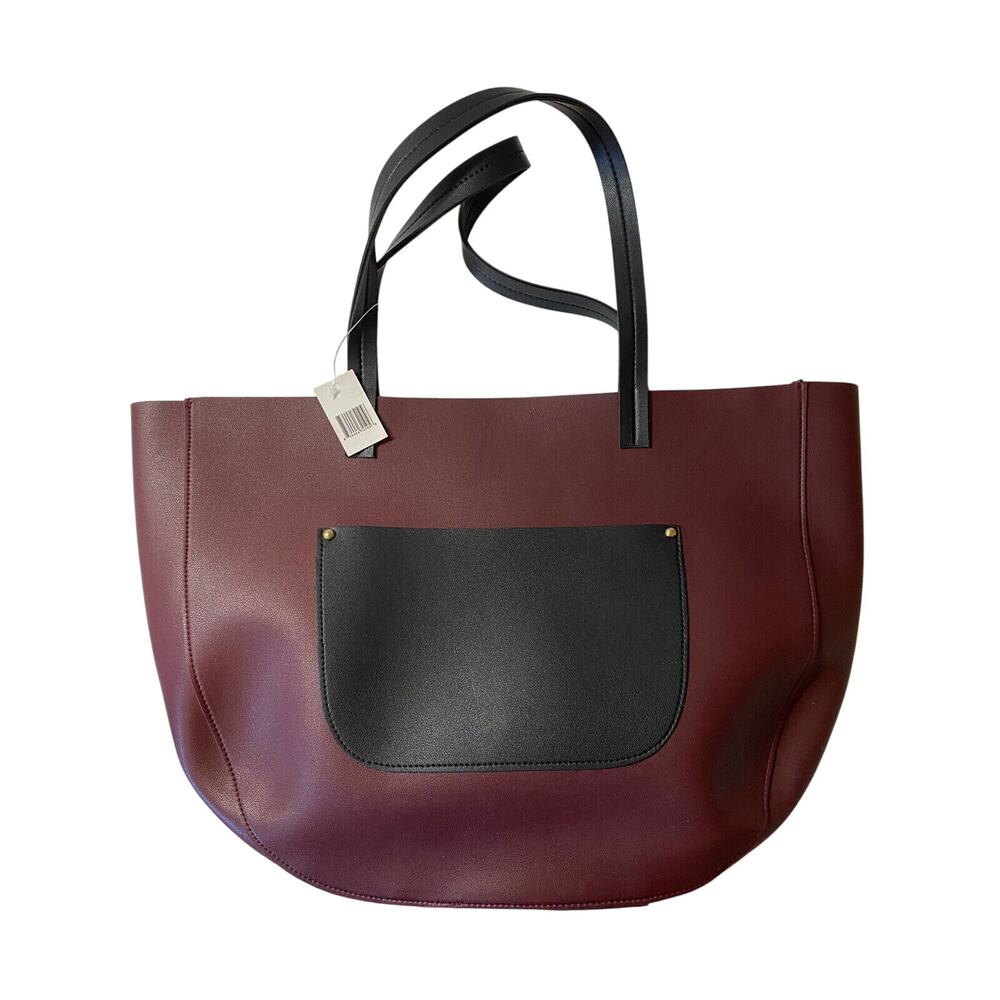 Large Purple  Handbag Burgundy & Black Vegan Leather Tote Bag Purse MSRP $94